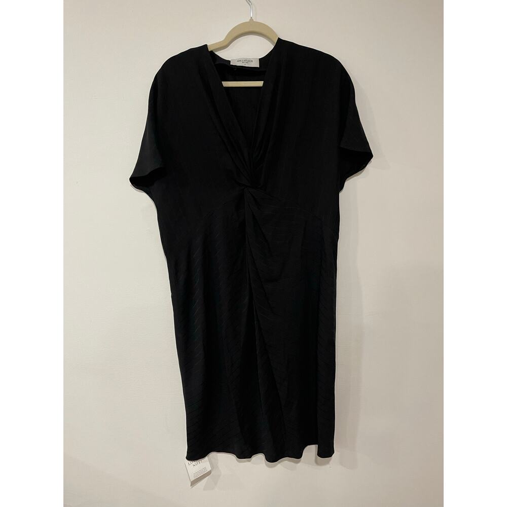 M.M LaFleur Tina Front Twist Black Stripe Short Sleeve Dress Size L - Picture 4 of 8